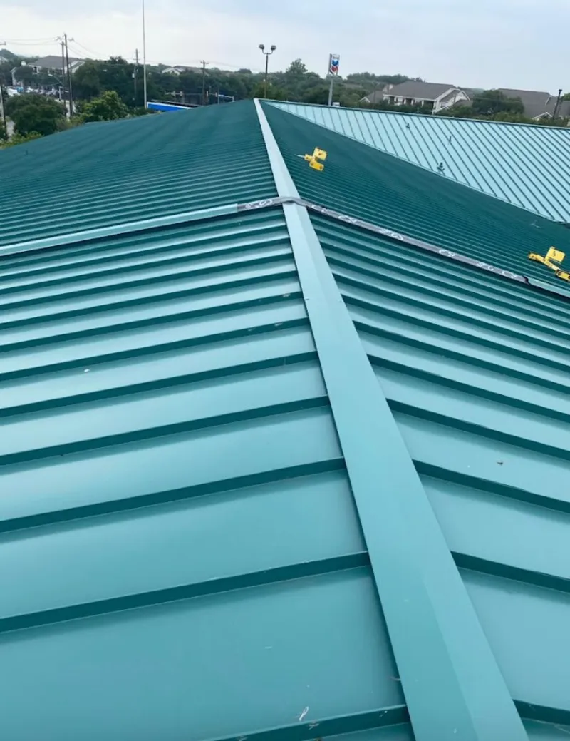 Green commercial metal roof ridge and valley for Metal Roof Repair in Muskogee